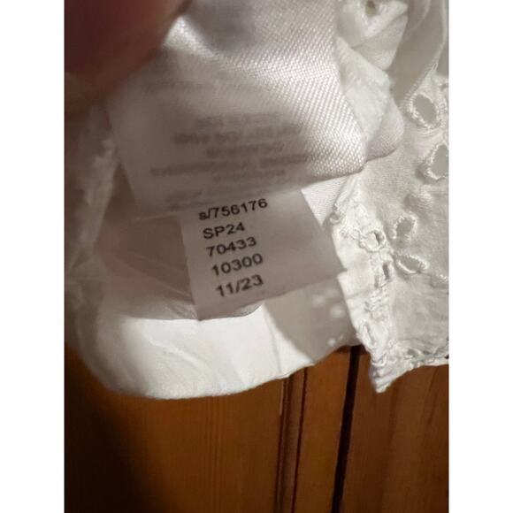 LOFT Women's Eyelet Short Sleeve Split Neck Knit Mixed Media Blouse White Size S - Picture 8 of 11